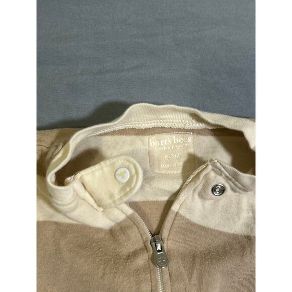 Burts Bees Cream & Brown Striped Footed One-Piece (0-3M) - Picture 2 of 3